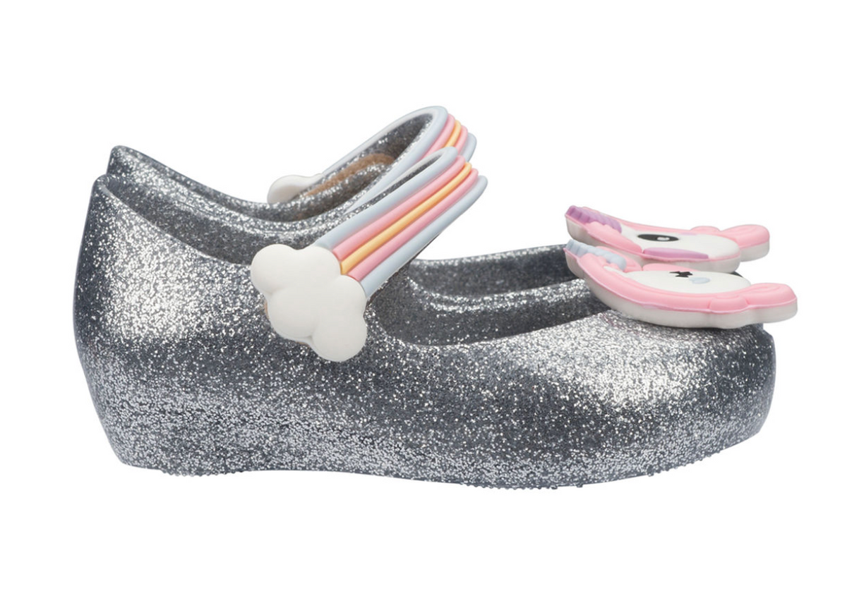 Mini Melissa Ultragirl Unicorn Silver Glitz Mary Jane Flat Dixie