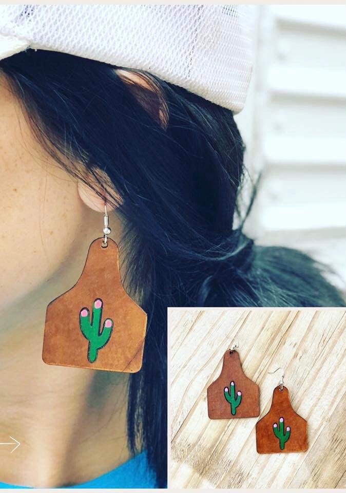 Painted Cactus Mini Eartag Earrings