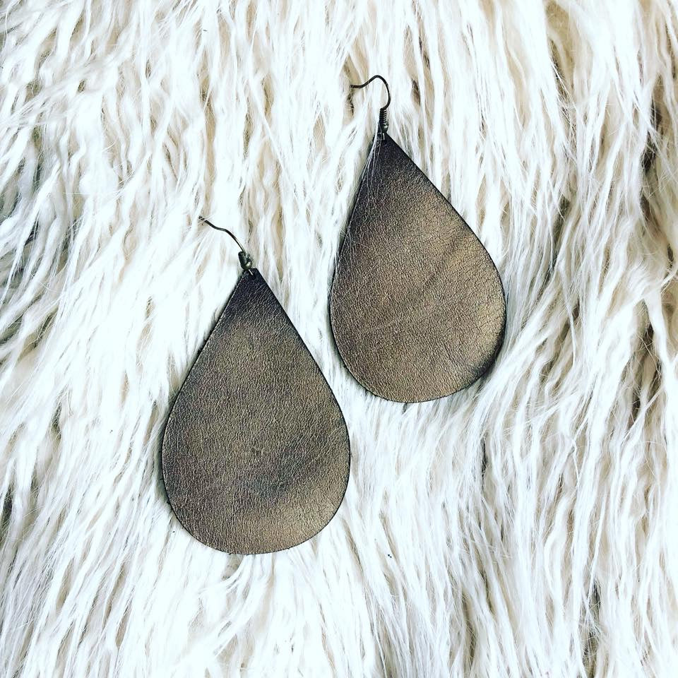 Bronze Teardrop Leather Earrings