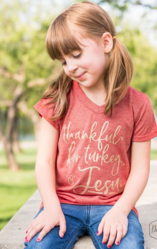 Girls Thankful for Turkey & Jesus Tee