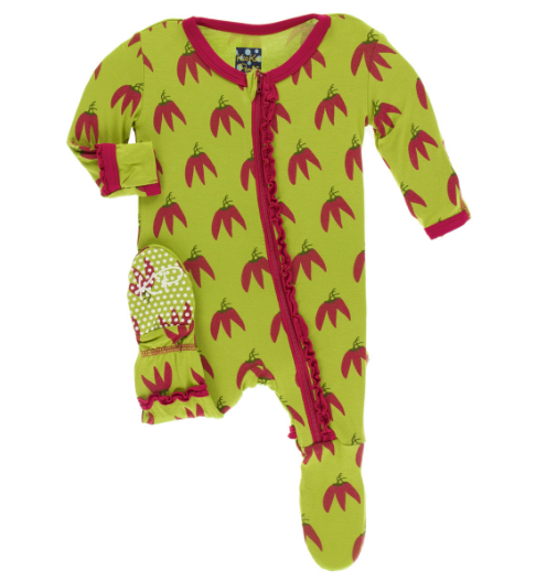 KICKEE PANTS RUFFLE FOOTIE WITH SNAPS- MEADOW CHILI PEPPERS