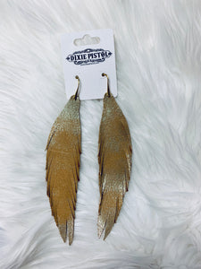 Bronze Blasted Leather Feather Earrings